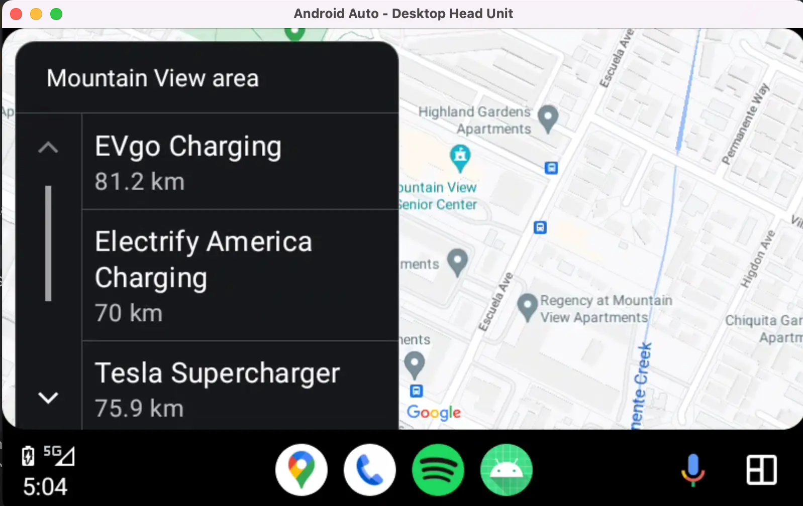 Charging station app showing map and station list